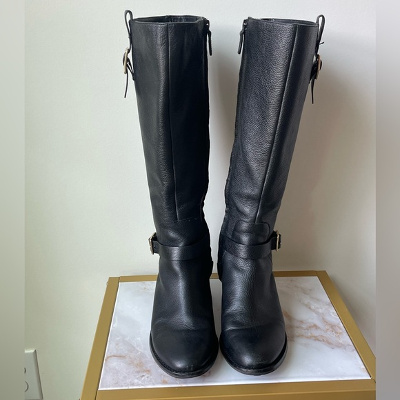 Cole Haan Womens Kenmare Tall Riding Boot Leather Black Buckle Detail Zip Size 9 - Picture 2 of 14